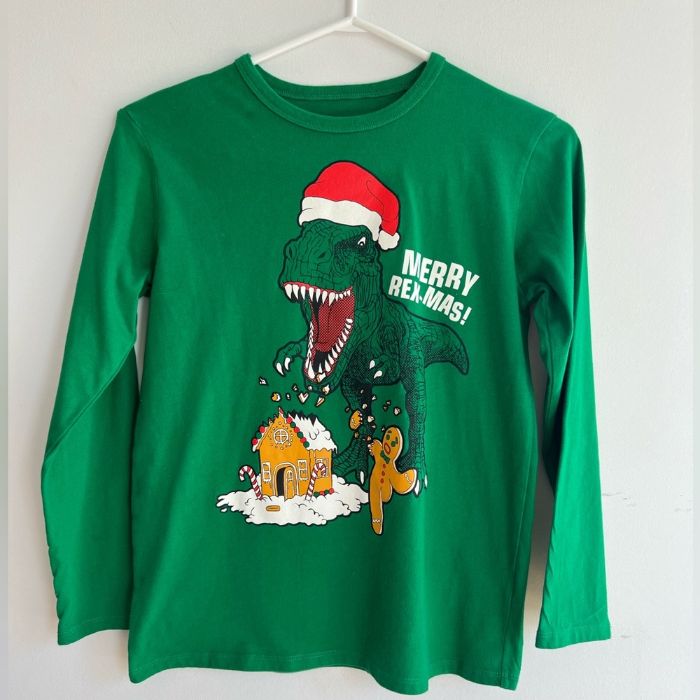 100% Cotton Dinosaur Christmas Kids Shirt New year party unisex
